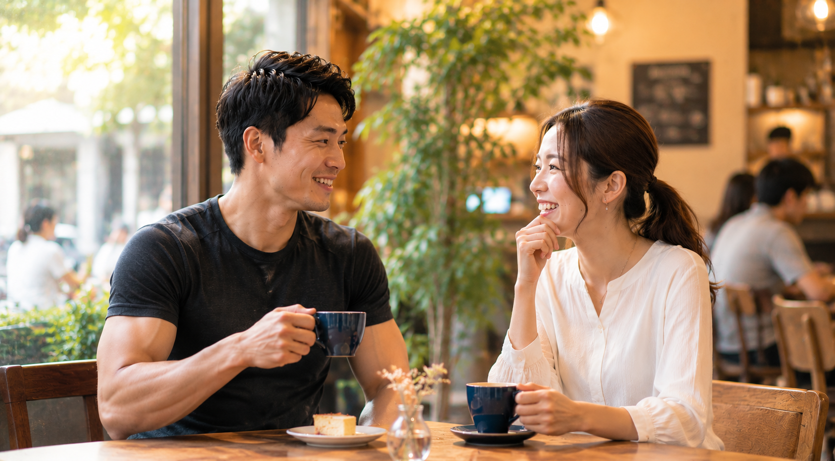 カフェでデートするカップル